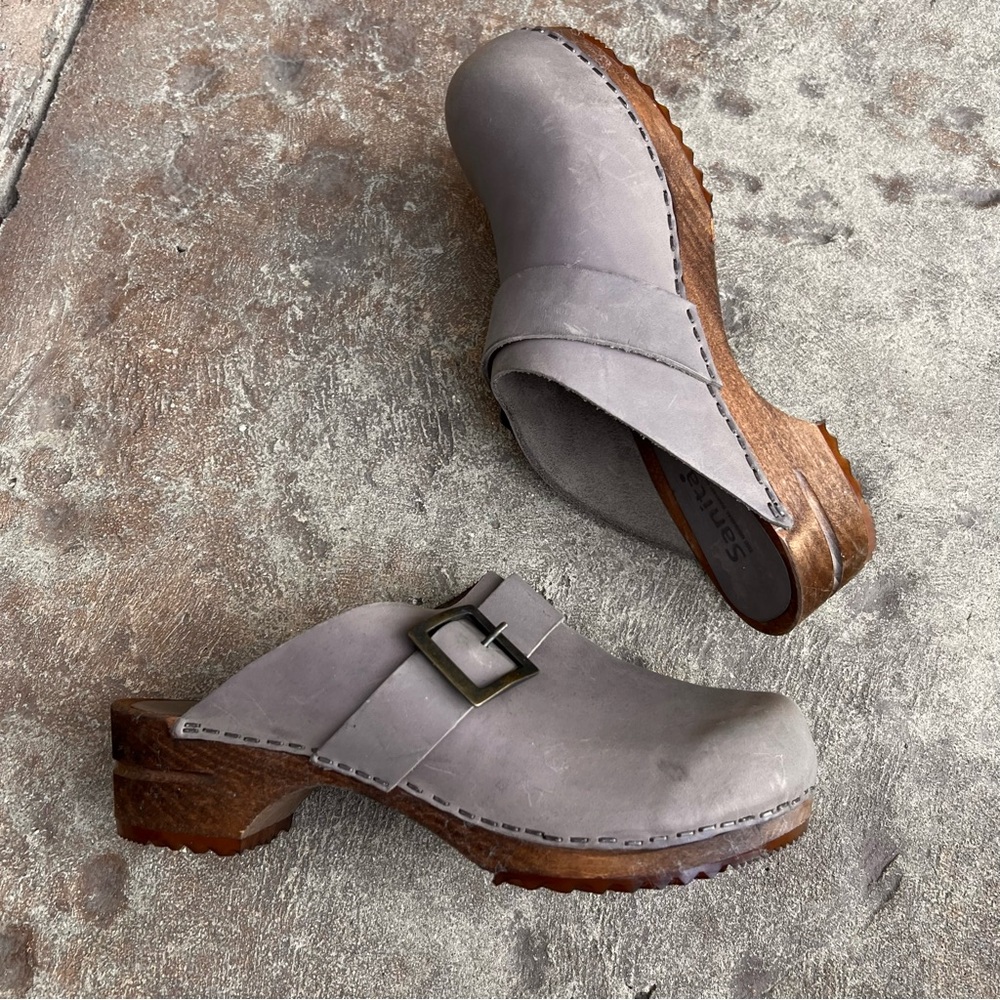 Sanita Gray Suede Buckle Clog Mule - Picture 9 of 13